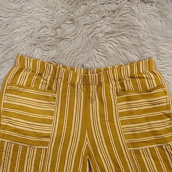 J jill womens‎ cuffed tan and mustard linen stripped shorts size large - Picture 2 of 5